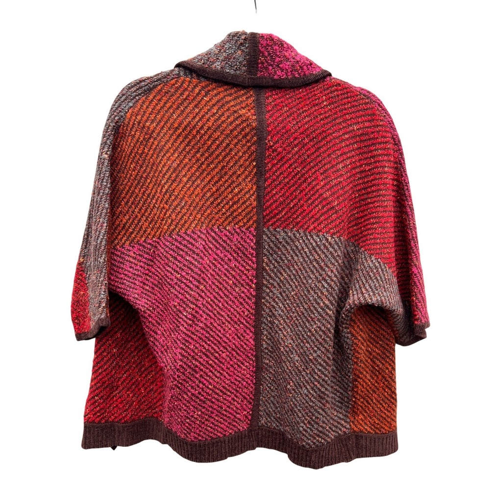 CURIO Patchwork Multicolor Knit Shawl Collar Card… - image 2